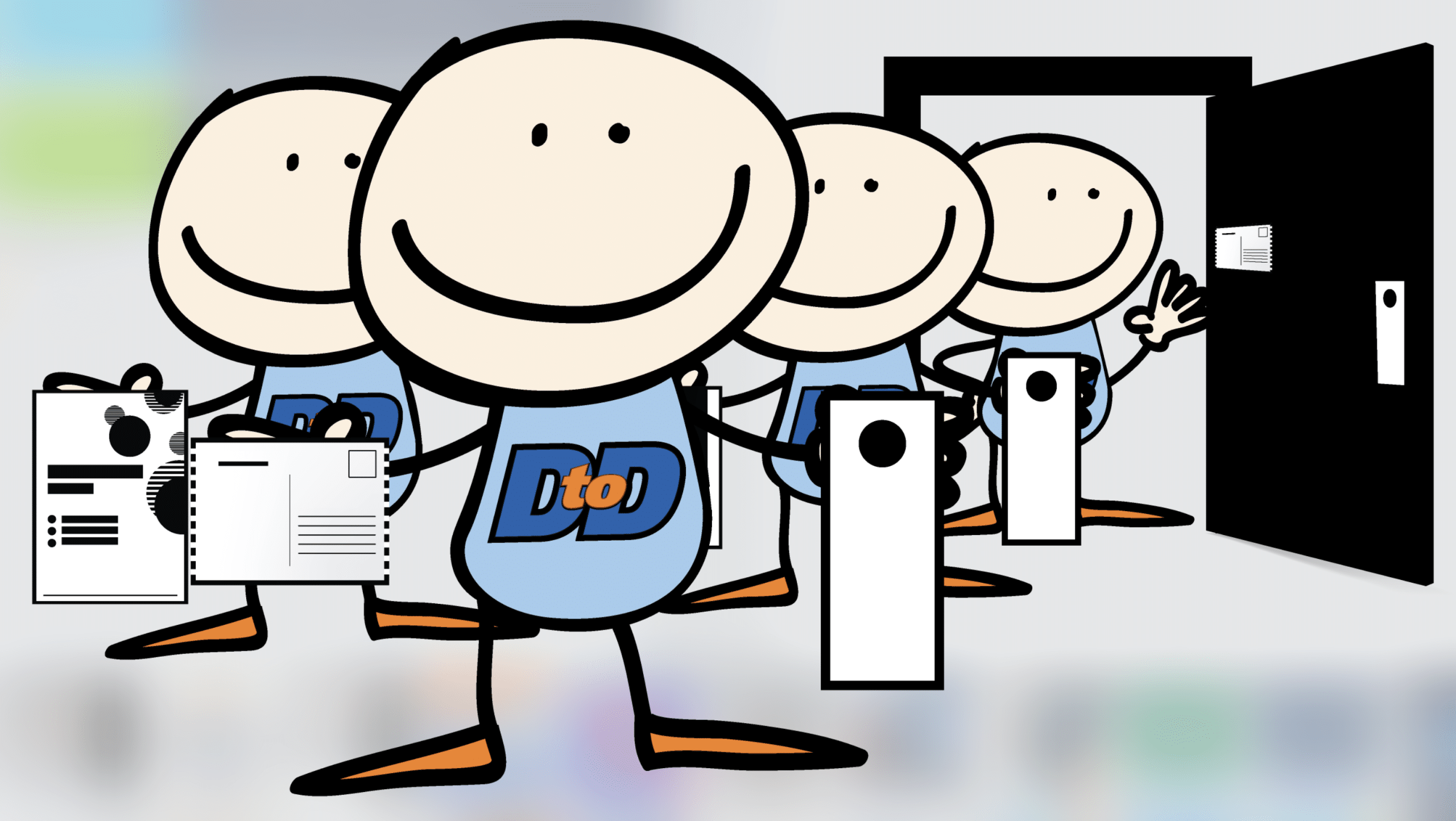 Direct to Door mascot delivering door hangers to homes in Los Angeles