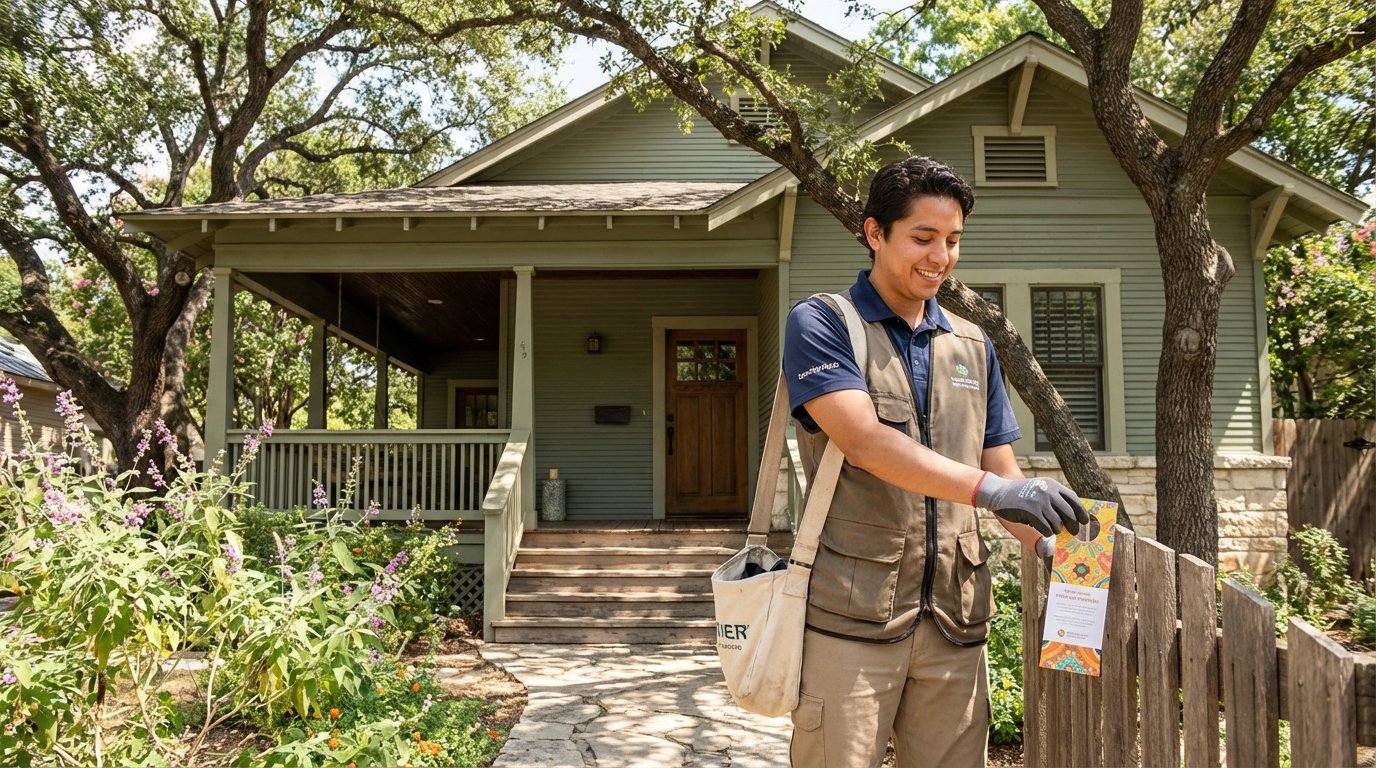 Austin door-to-door flyer distribution service in action