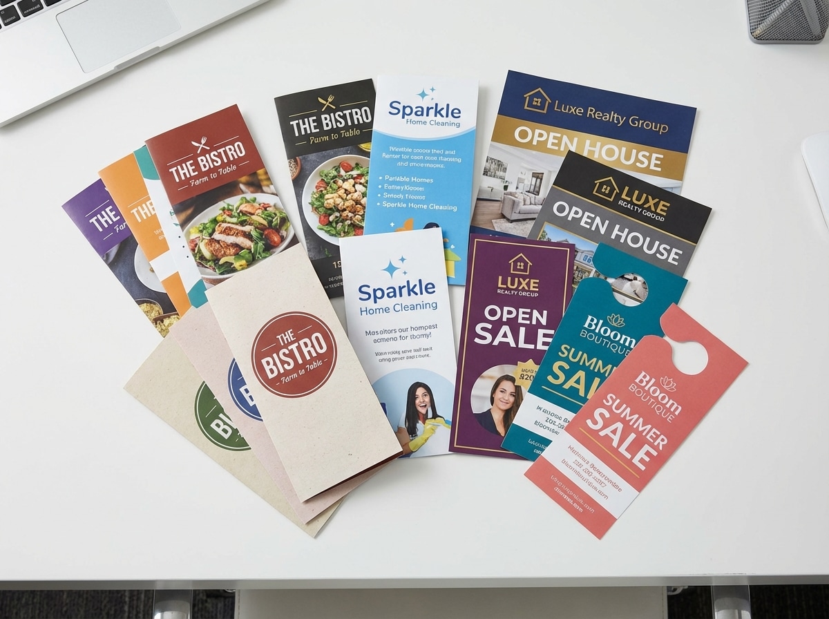 Professional marketing flyers and door hangers for St. Louis businesses - restaurant, home service, and retail designs
