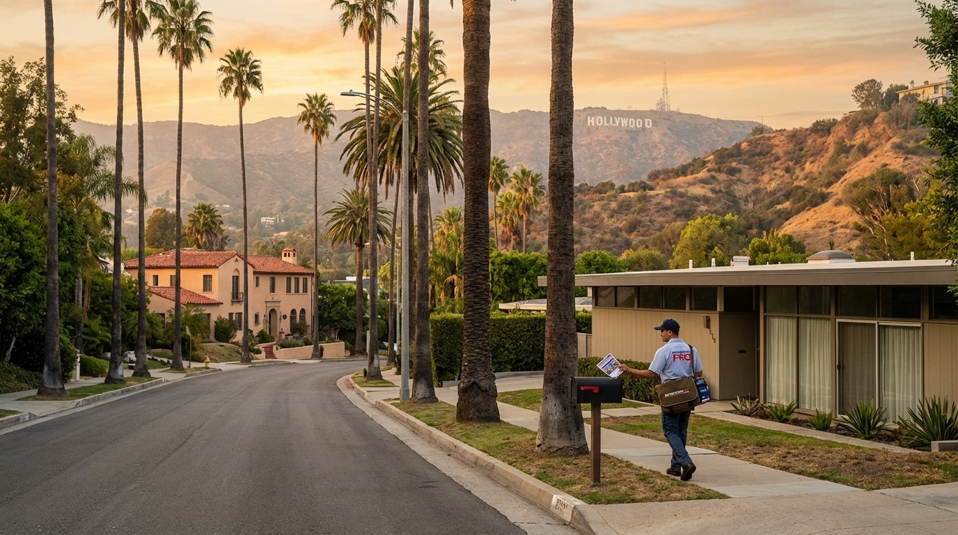Door hanger distribution in Hollywood and Central Los Angeles neighborhoods