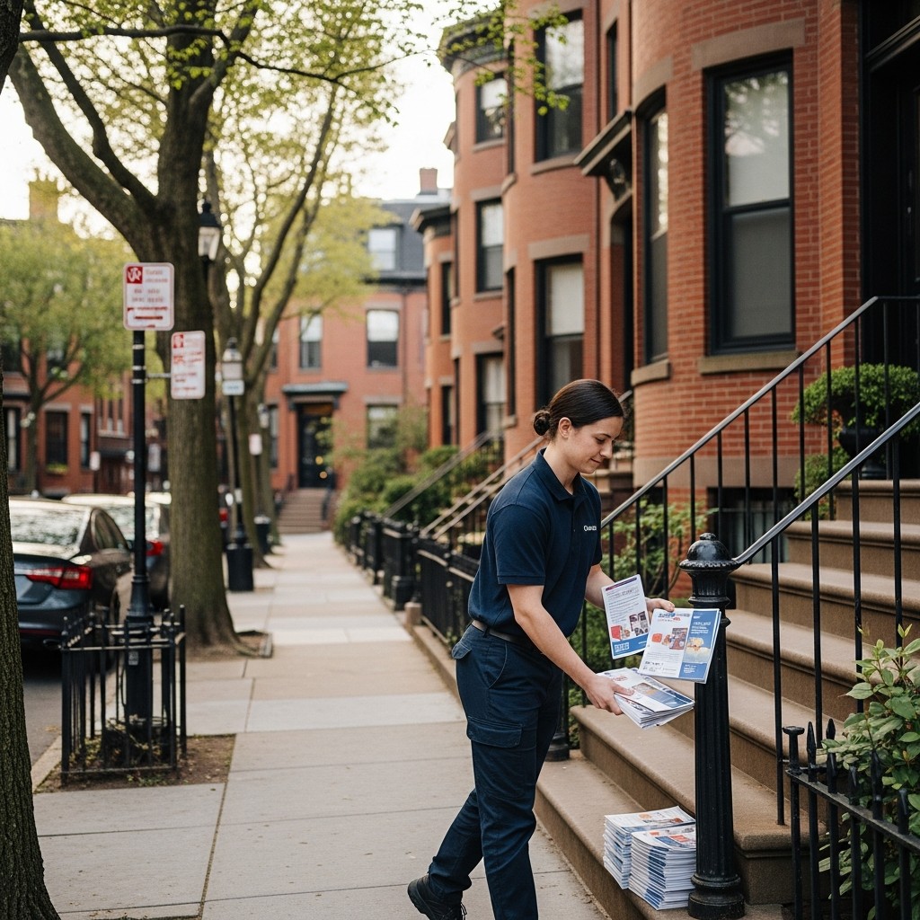 Professional door hanger distribution services across Greater Boston area