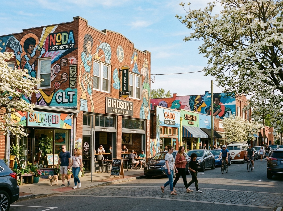 Diverse Charlotte neighborhoods and communities from Myers Park to South End showing residential character