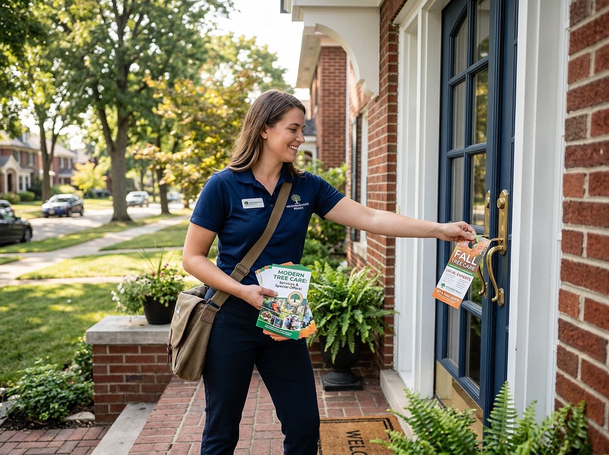 Professional door hanger delivery in progress at a Metro Detroit residential home