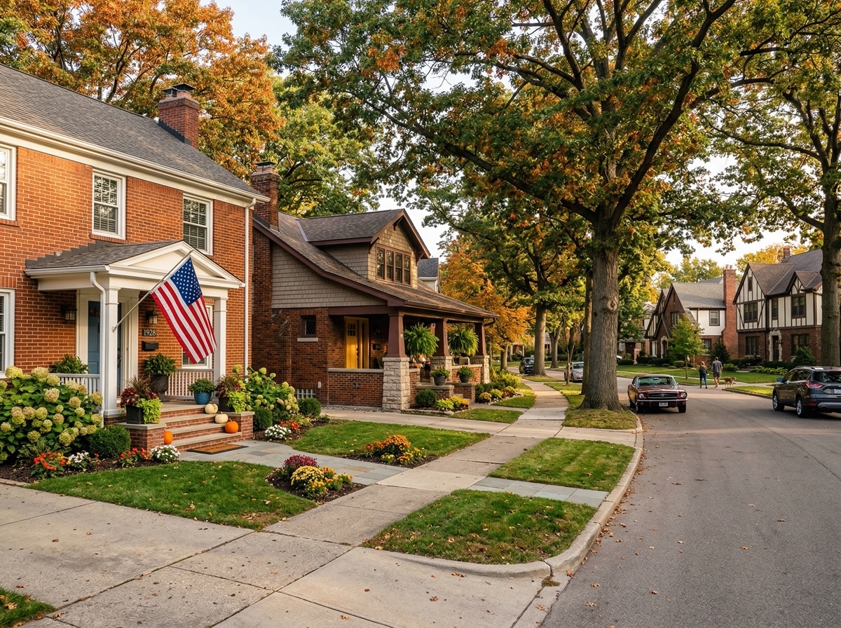 Detroit metro residential neighborhood with well-maintained homes in Southeast Michigan