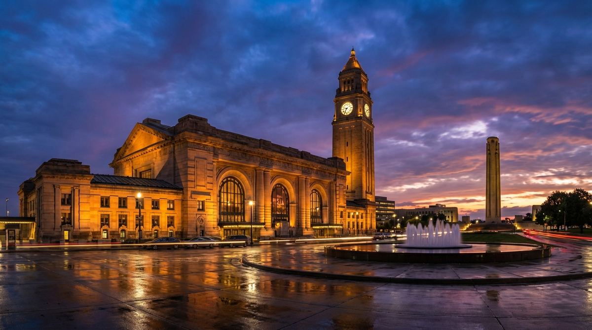 Kansas City Union Station and downtown skyline - door hanger distribution coverage area