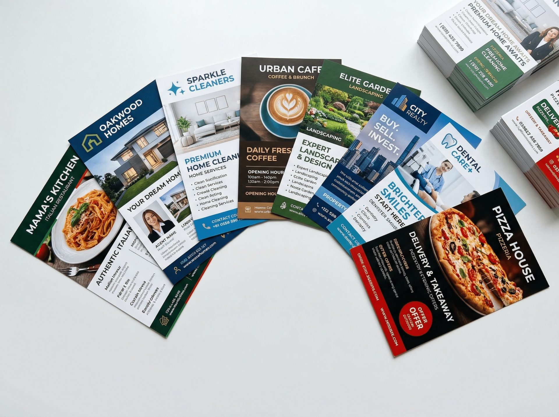 Close-up of premium marketing leaflets with professional full-color printing