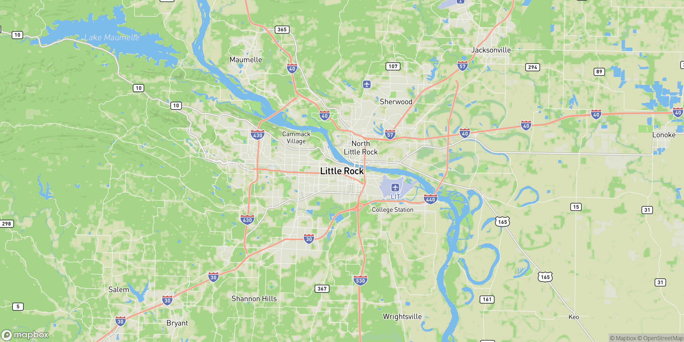 Little Rock metropolitan area coverage map showing 6-county flyer distribution area including Pulaski, Faulkner, Saline, Lonoke, Grant, and Perry counties