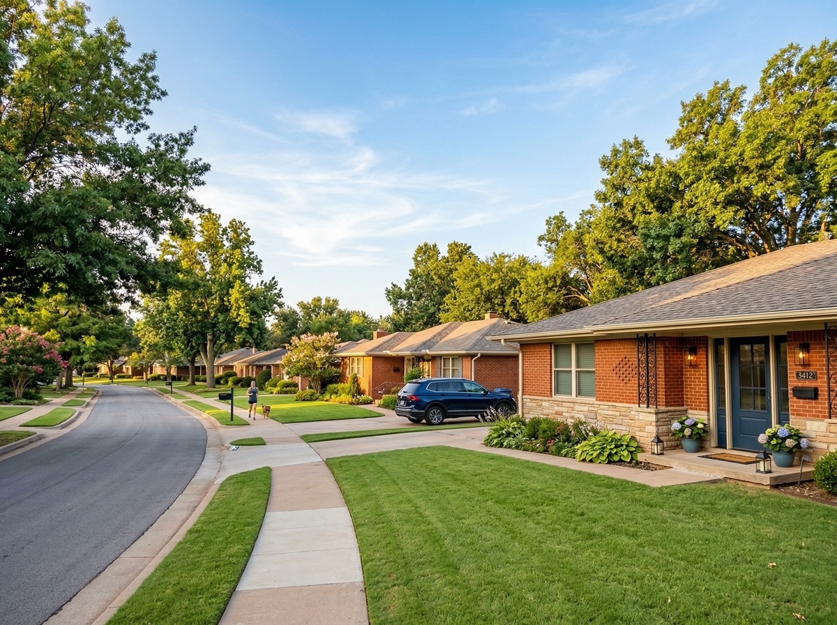 Oklahoma City residential neighborhood with tree-lined streets ideal for door hanger distribution