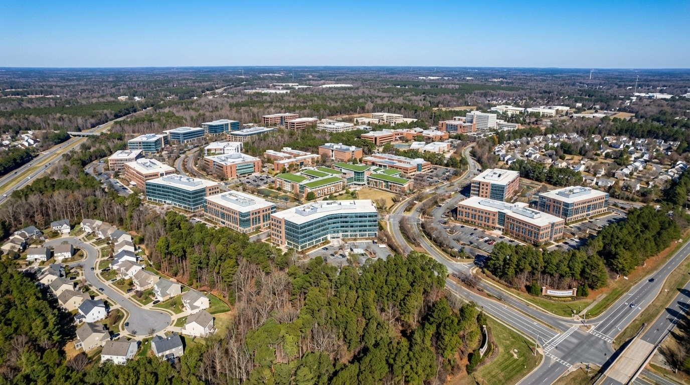 Aerial view of Research Triangle Park and Raleigh Durham area - flyer distribution coverage territory