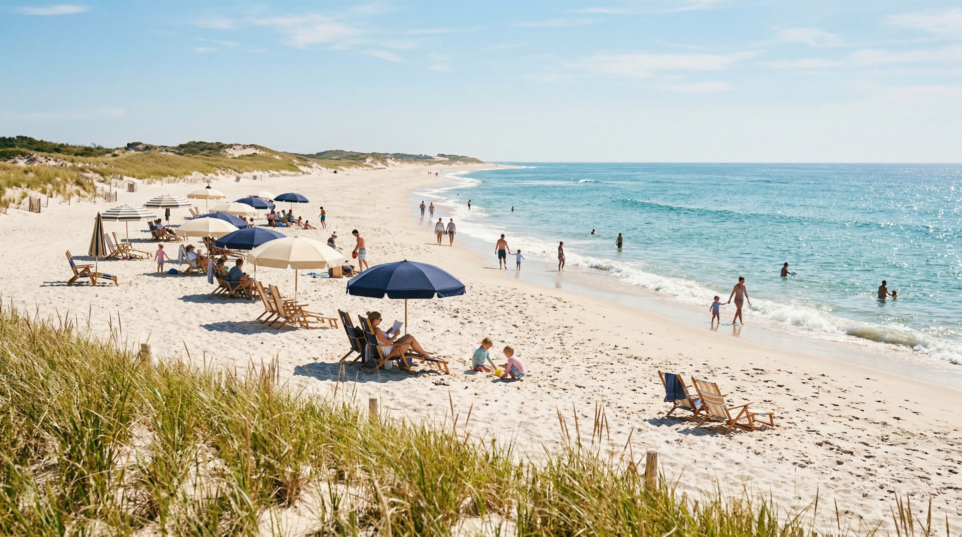 Cooper's Beach Southampton with white sand and Atlantic Ocean summer scene