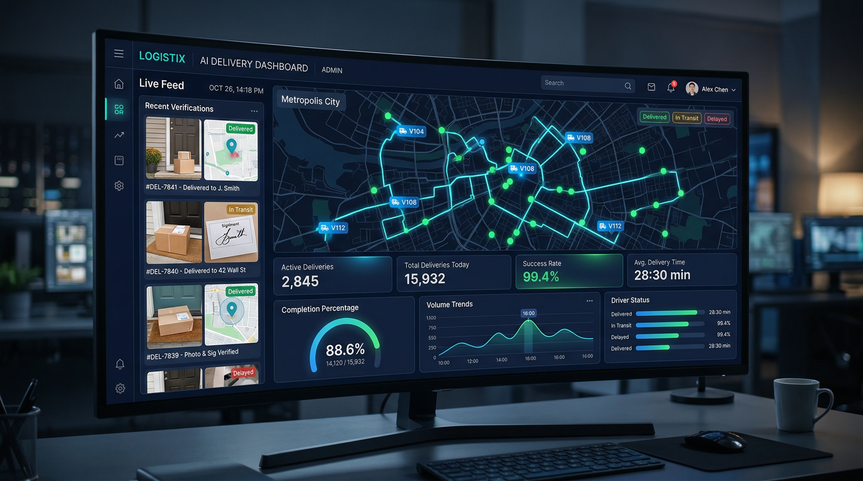 AI-powered delivery verification dashboard showing real-time tracking and proof of delivery