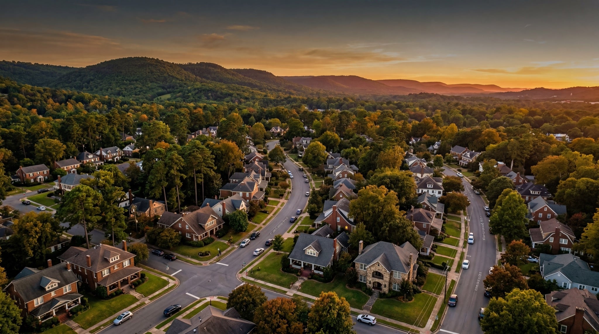 Beautiful Little Rock residential neighborhood at golden hour