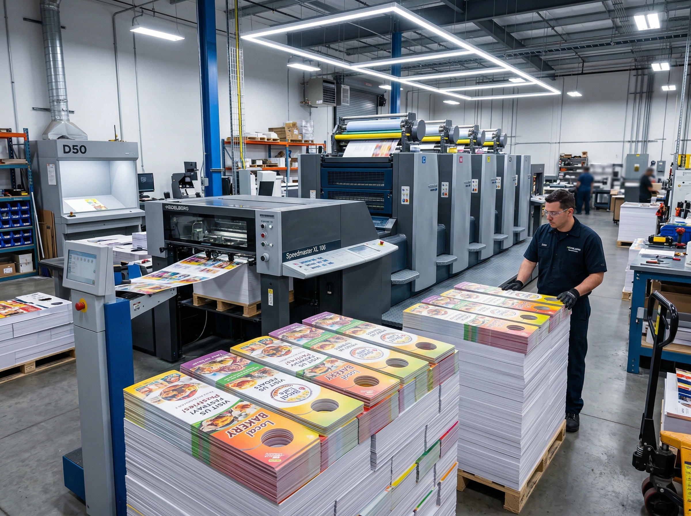 Professional printing facility producing vibrant full-color door hangers