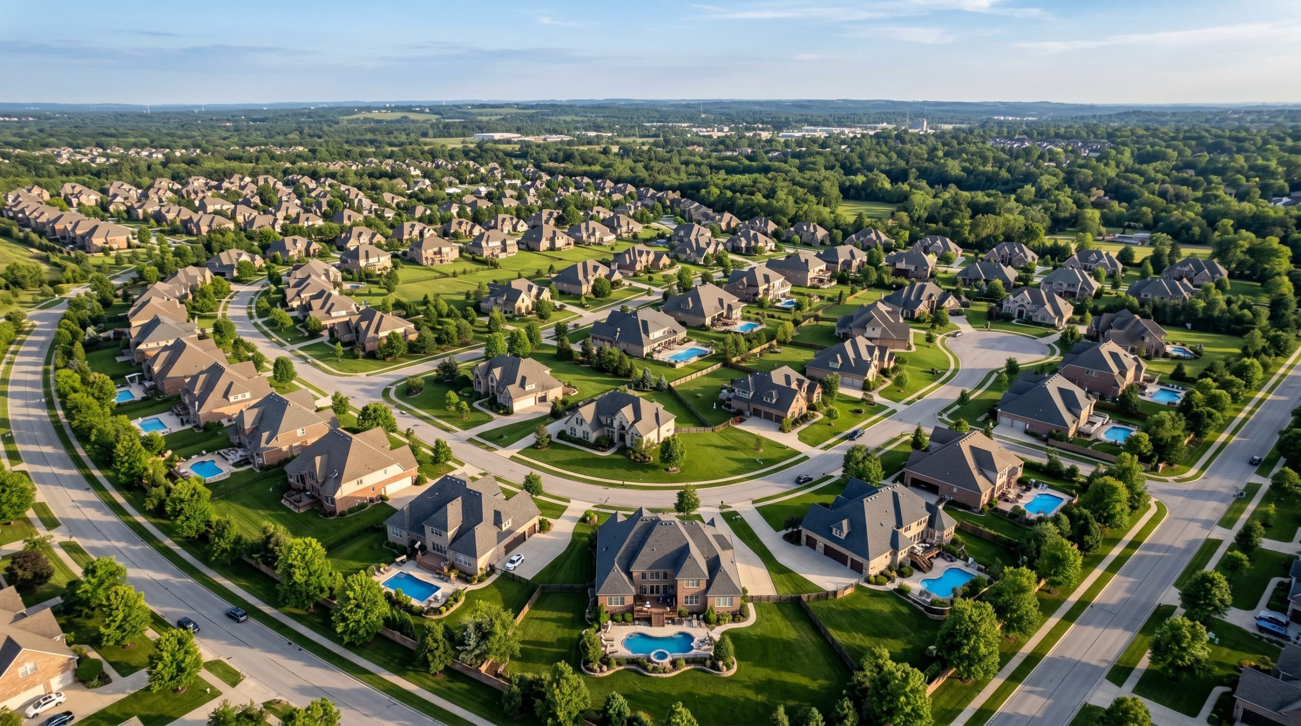 Upscale suburban neighborhood for real estate farming