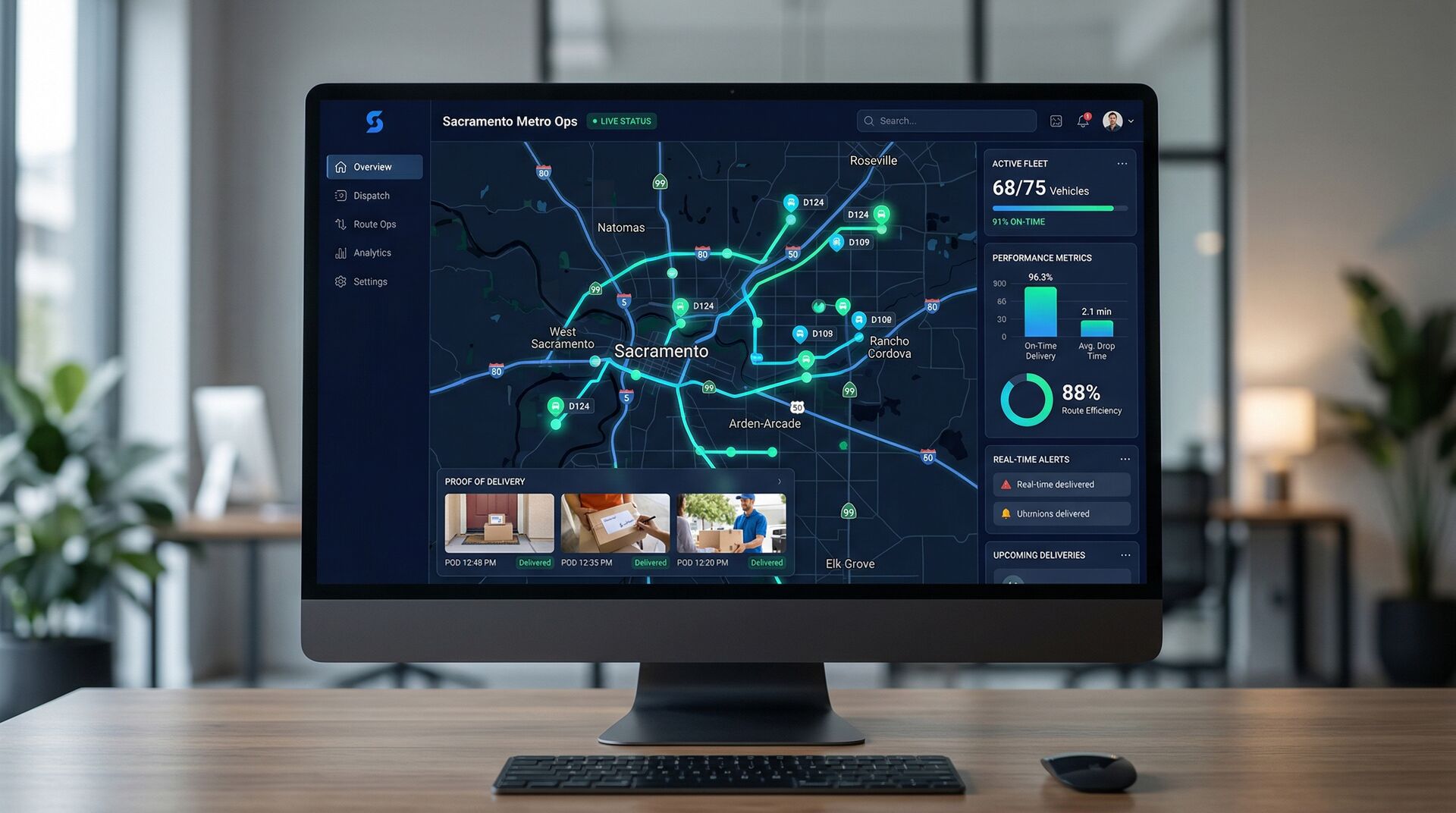 AI Management Platform dashboard showing Sacramento delivery tracking
