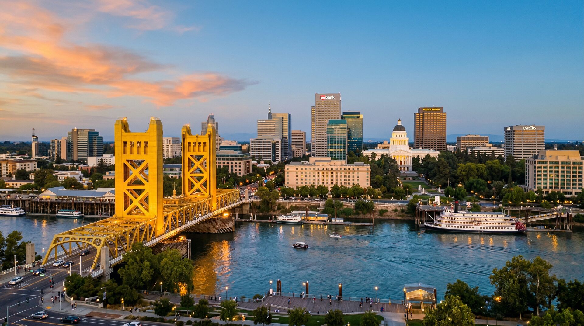Sacramento downtown skyline with Tower Bridge and Capitol building