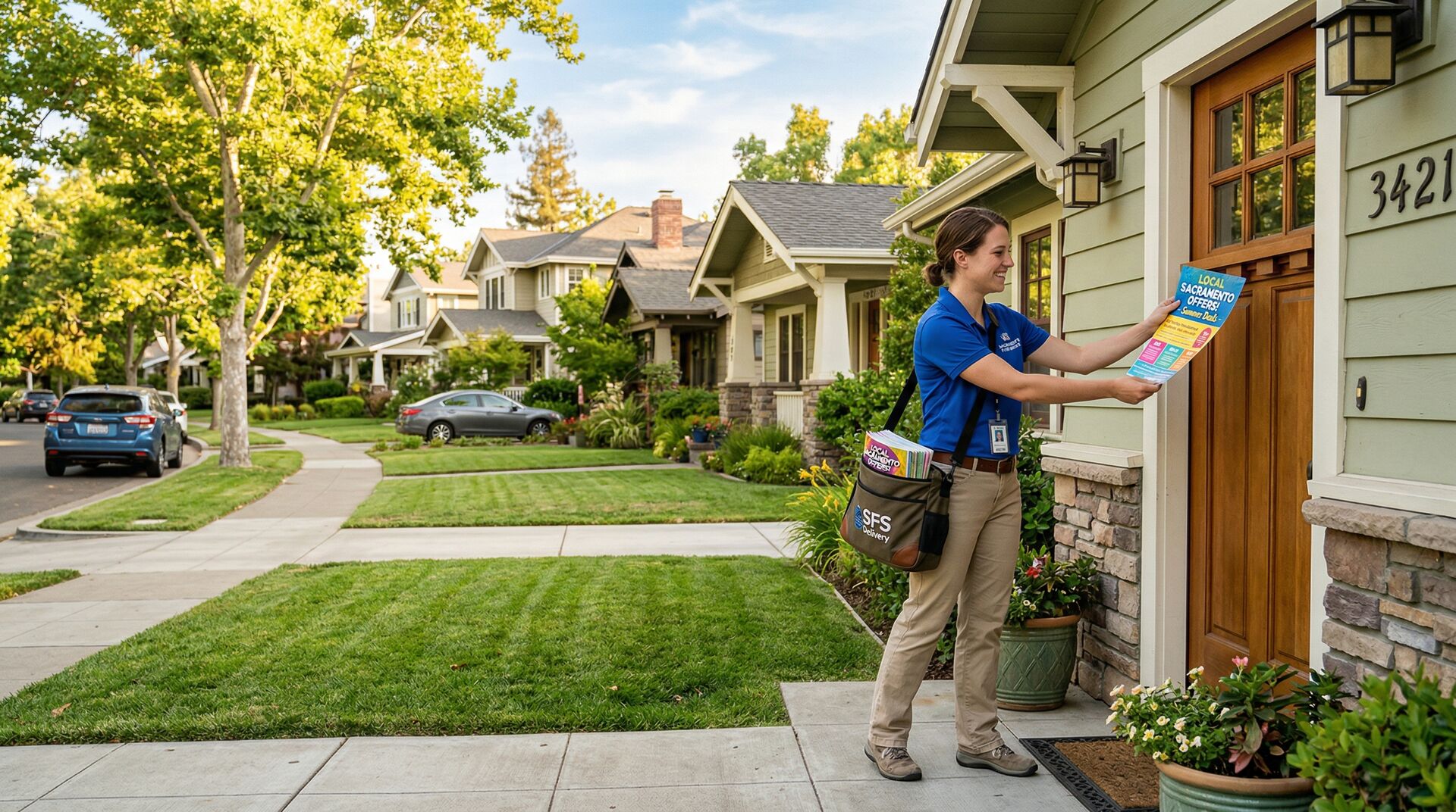 Professional flyer delivery in Sacramento residential neighborhood