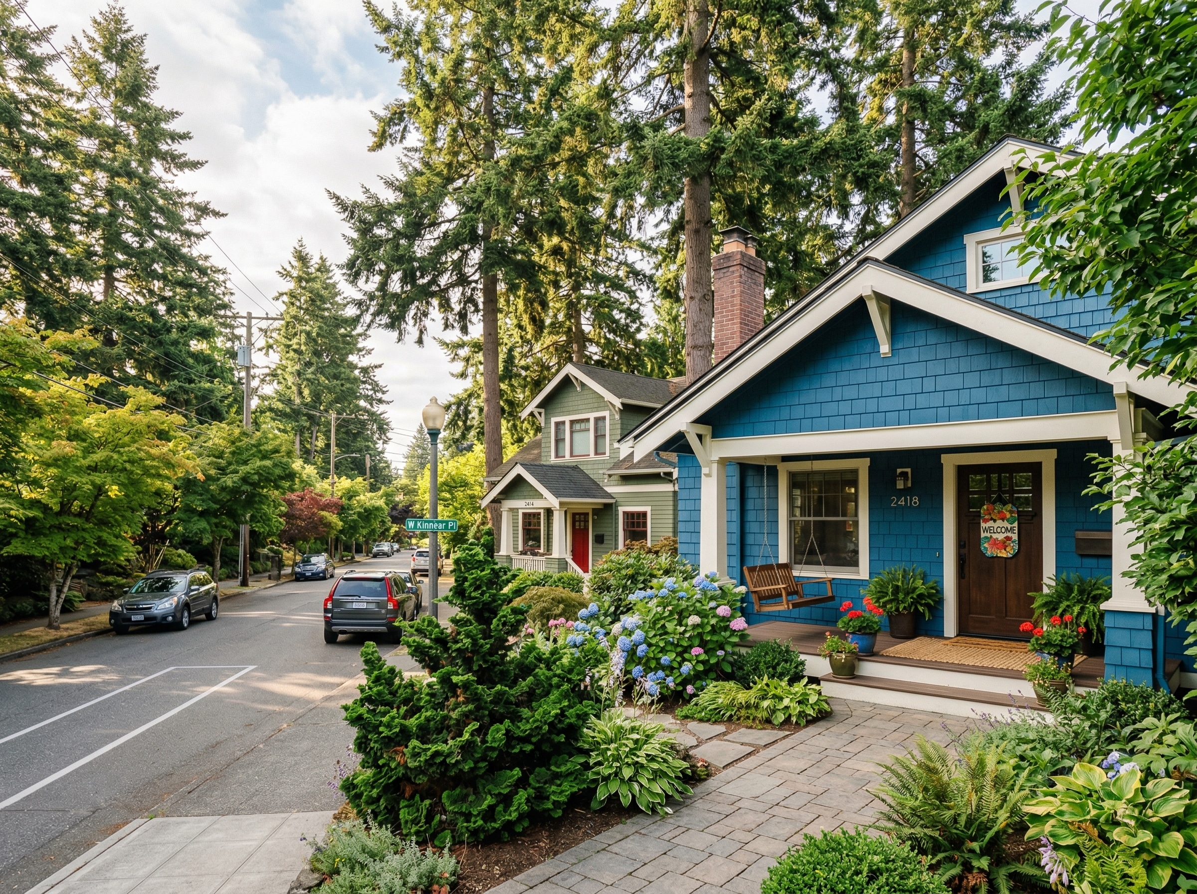 Seattle residential neighborhood with lush greenery and homes ideal for flyer distribution