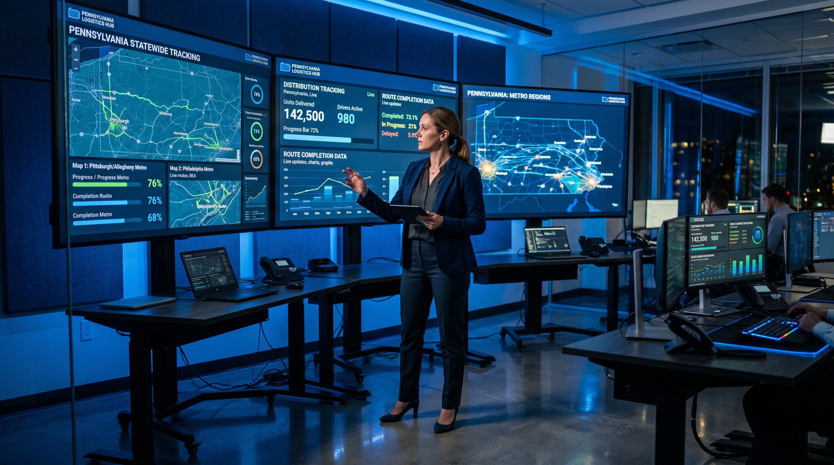 AI Management Platform dashboard showing statewide distribution coordination across multiple metro areas