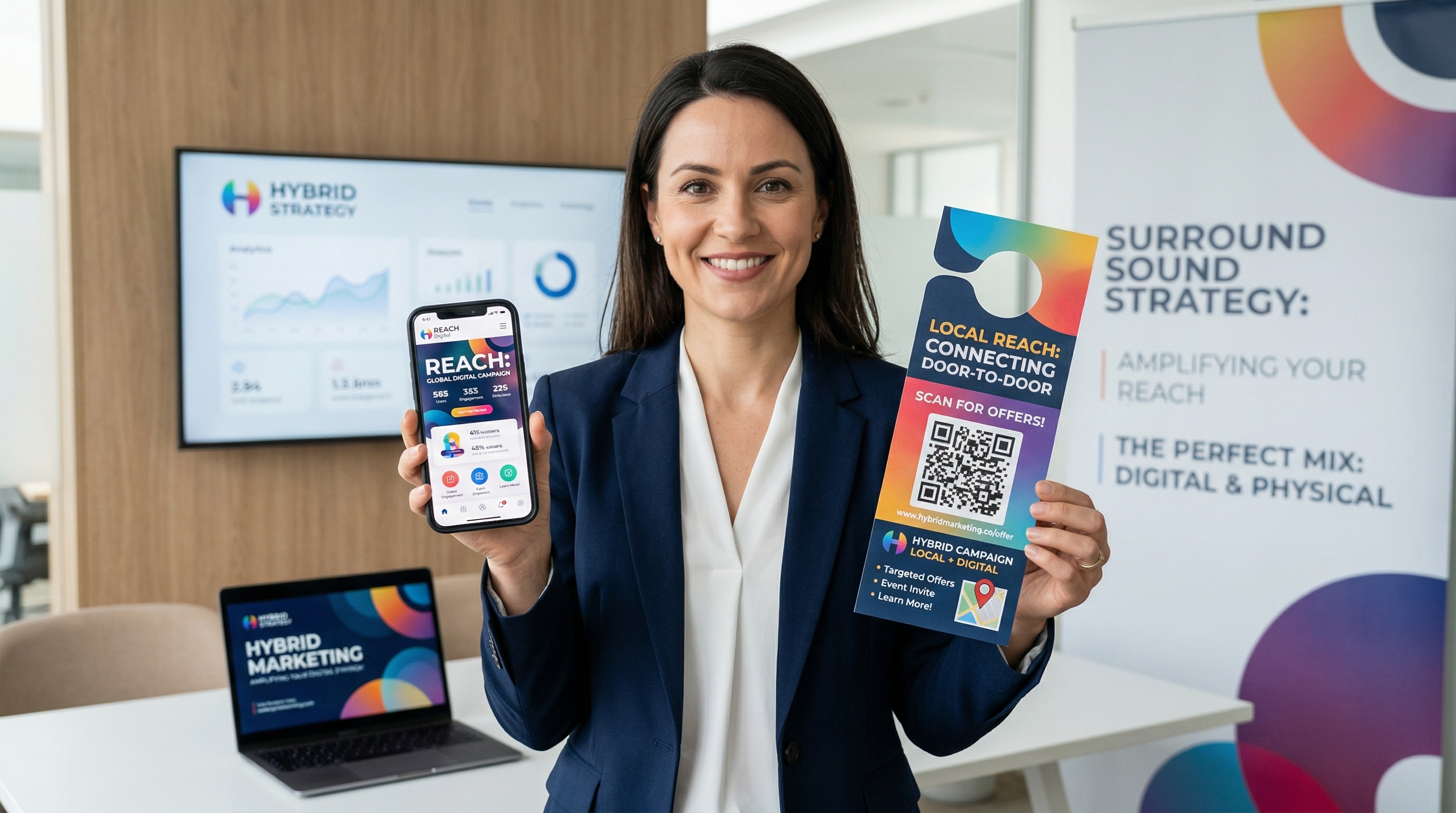 Hybrid marketing strategy combining door hangers with digital advertising