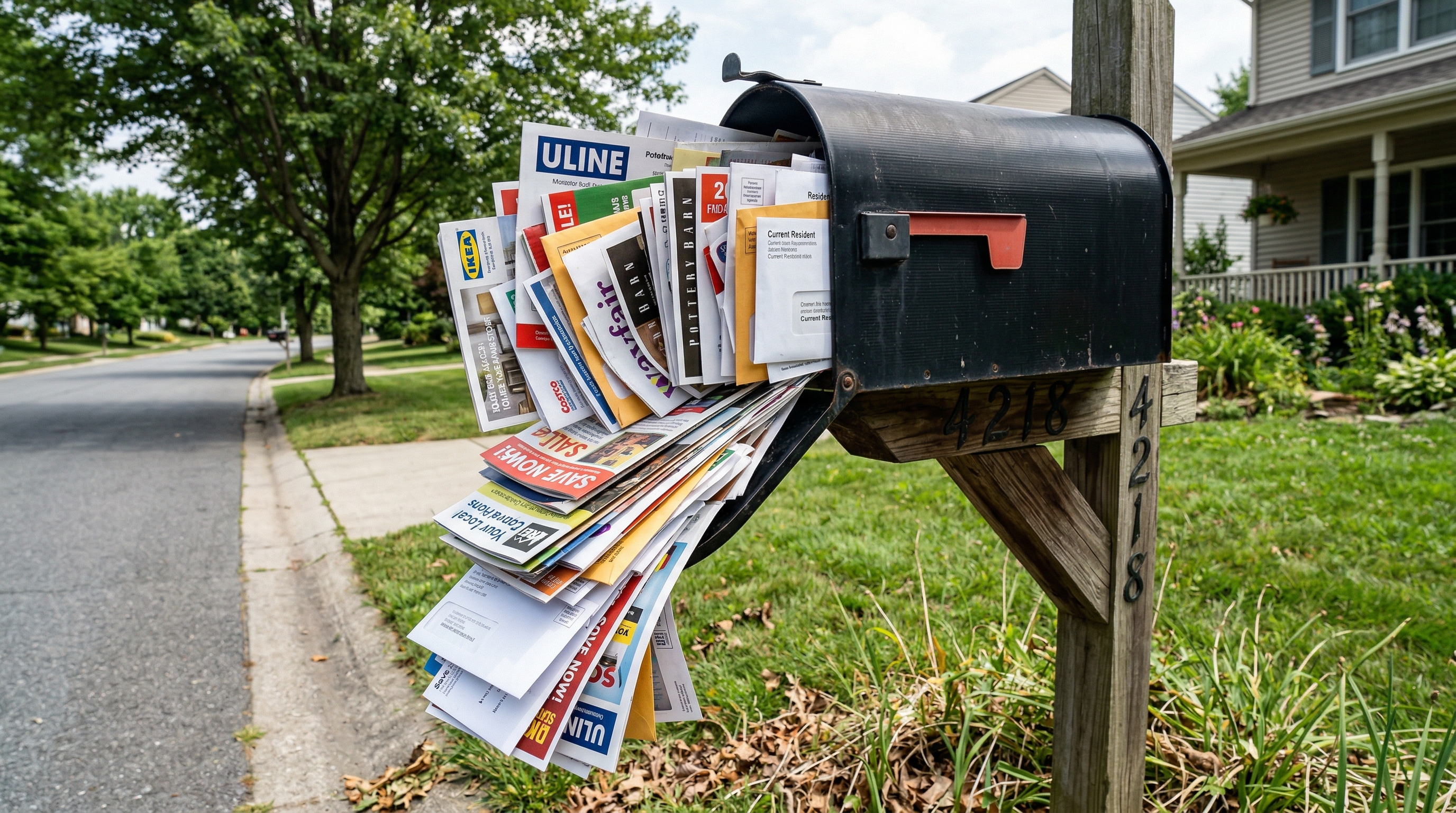 Pile of direct mail and junk mail in a mailbox